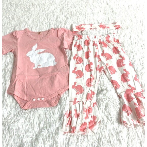 Infant Girls  Easter Outfit Bunnies 2 Pieces Size 9-18 Months Pink Flare - Picture 1 of 11